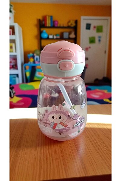 FAMEMUS ACCESSORY Labubu Drawstring Chubby Model Quality Flask Water Bottle with Straw