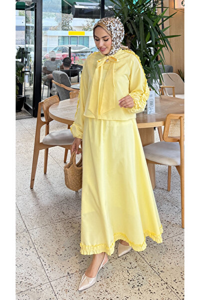 Tesettür Diyarı Women's Knitted Fabric Hijab Set with Ruffle Detail on the Sl...