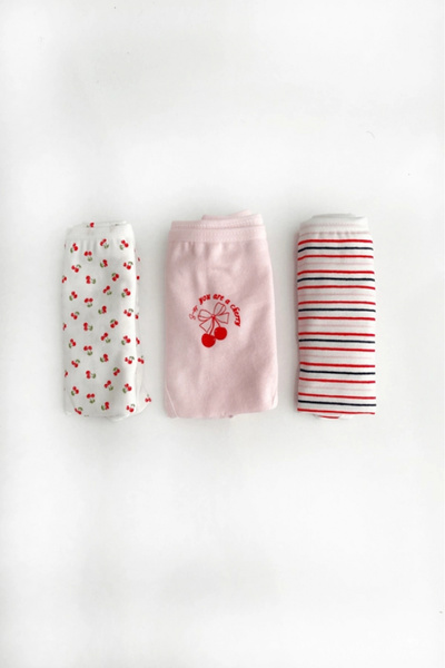 Gece İncisi Βαμβακερό σλιπ 3 τεμαχίων με σχέδια κεράσια και καρό