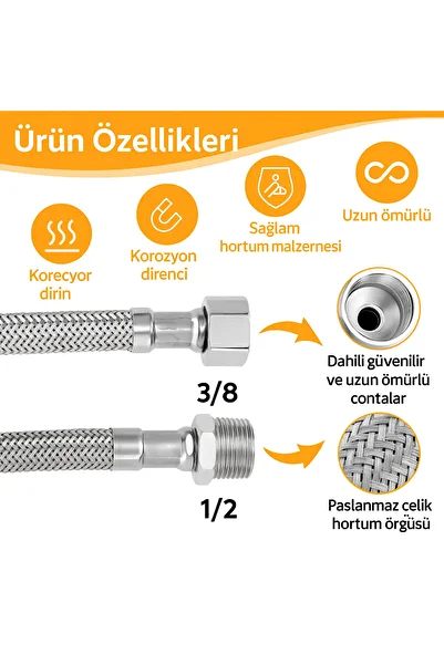 DESIPHON 1/2 Nipple 3/8 Stainless Steel Braided Flex Hose 70 cm - Durable and Leakproof