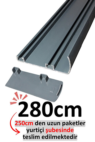 İzen Plastik Kapaklı Alınlıklı 280cm Antrasit İki Kanallı Alüminyum Perde Ray...