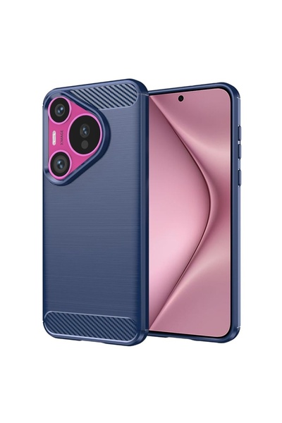 SKYDDAR INNOVATION Θήκη για Huawei Pura 70, Σιλικόνη άνθρακα, Λεπτή σιλικόνη, υφή ινών άνθρακα, σετ αυτοκόλλητων, Μπλε