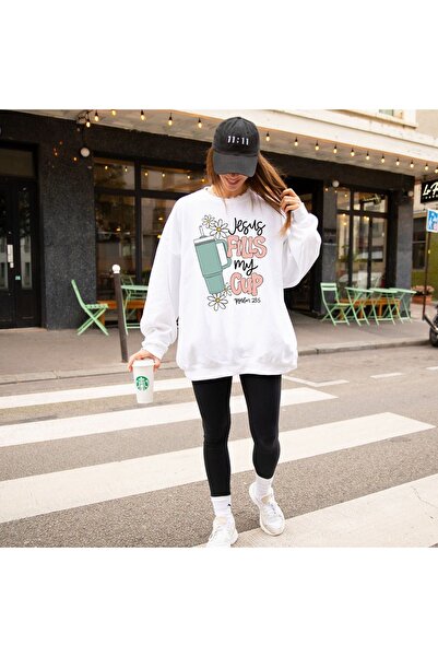 Jose Clothing سويت شيرت مطبوع بأكمام طويلة وقصة كبيرة الحجم