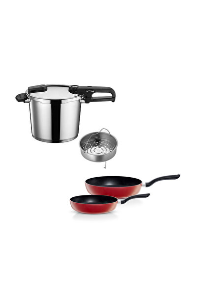 Fissler Vitaquick Edition 6 Litre Düdüklü Tencere + Kırmızı Cenit Tava Set