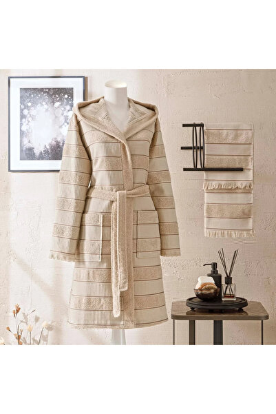 Taç CASUAL PAMUK BORNOZ SET BEJ L/XL-