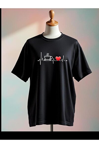 Vordevia Μπλουζάκι Oversize με στάμπα Coffee Heart σε μαύρο χρώμα