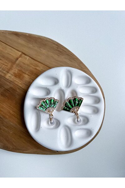 Yaseminli Butik Green Earrings with Pearl Dangle and Zircon Stone Detail