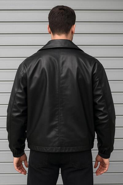 Delpino Μαύρο ανδρικό δερμάτινο μπουφάν oversize