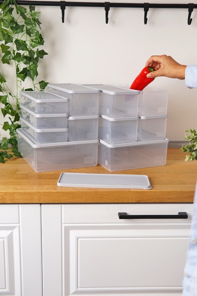 EVLE Deep Freezer Storage Container Set of 11 (2 X 5 Lt + 6 X 2 Lt + 3 X 1 Lt), Gray