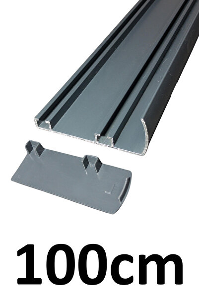 İzen Plastik Kapaklı Alınlıklı 100cm Antrasit İki Kanallı Alüminyum Perde Ray...