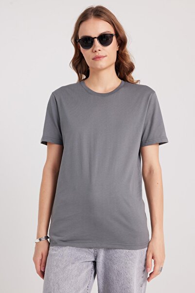 Tudors Γυναικείο μπλουζάκι με λεπτή εφαρμογή, 100% βαμβάκι, μαλακή υφή, γκρι μπλουζάκι με λαιμόκοψη