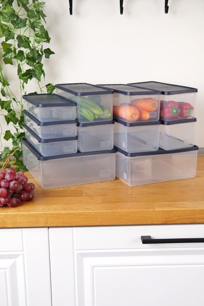 EVLE Deep Freezer Storage Container Set of 11 (2 X 5 Lt + 6 X 2 Lt + 3 X 1 Lt), Blue