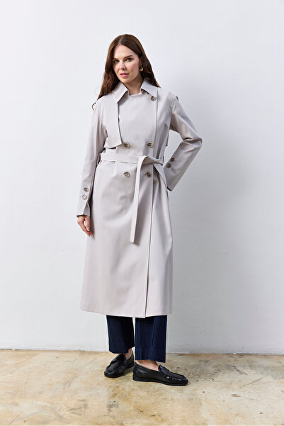 KENT Uzun Açık Gri Trençkot