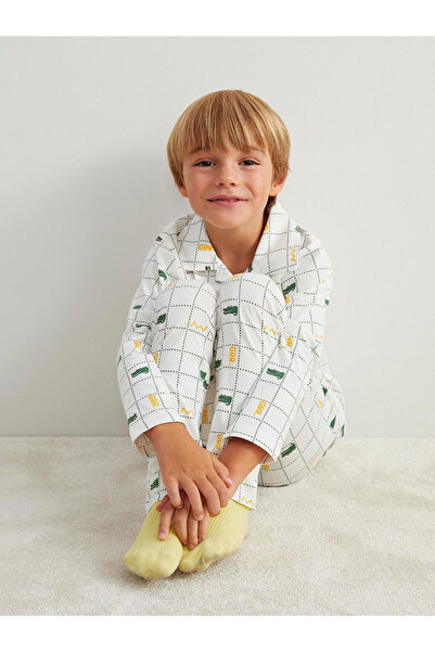 LC Waikiki Winter Collection Shirt Collar Stylish Design Long Sleeve Boys' Pajama Set City