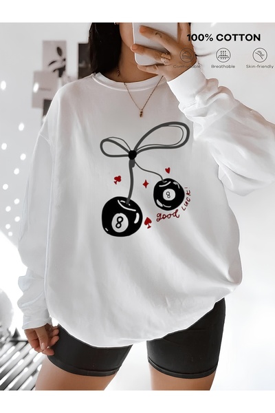 Aether سويت شيرت مطبوع بأكمام طويلة وقصة كبيرة الحجم