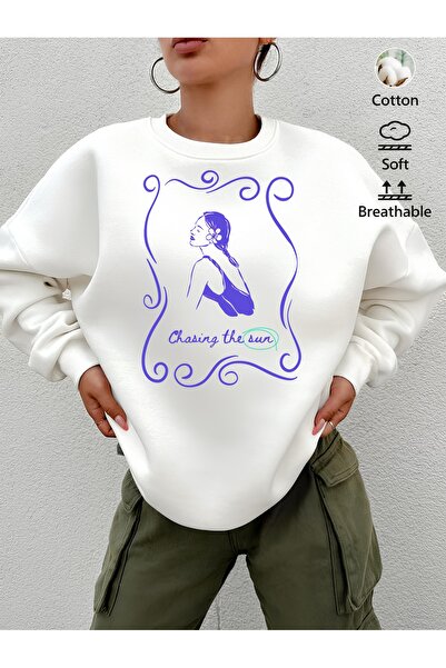 Aether سويت شيرت مطبوع بأكمام طويلة وقصة كبيرة الحجم