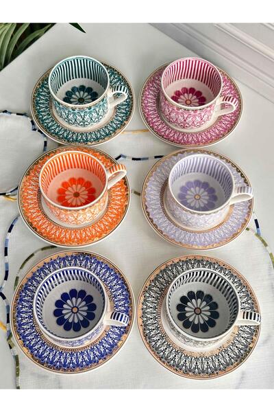ROSSEV Tea Cup Daisy for 6 People, 12 Pieces