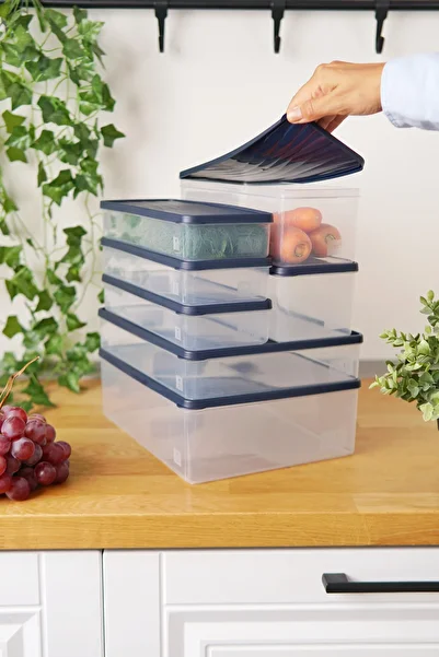EVLE Deep Freezer Storage Container Set of 7 (5 Lt + 3 Lt + 2 X 2 Lt + 3 X 1 Lt), Blue