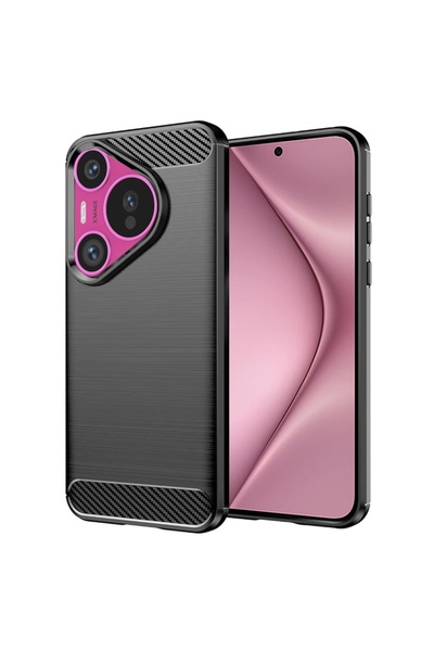 SKYDDAR INNOVATION Carcasă pentru Huawei Pura 70, silicon carbon, silicon subțire, textură din fibră de carbon, set autocolante, negru