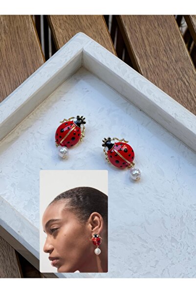 Yaseminli Butik İnci Sallantılı Uğur Böceği Küpe