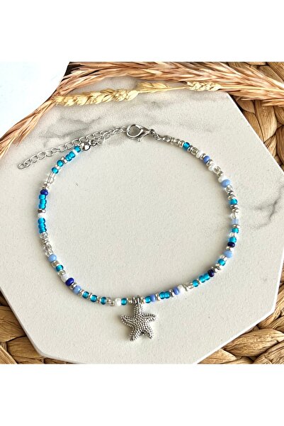 HALHALMILL Gümüş Deniz Yıldızlı Mavi Tasarım Halhal