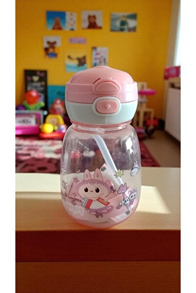 FAMEMUS ACCESSORY Labubu Drawstring Chubby Model Quality Flask Water Bottle with Straw