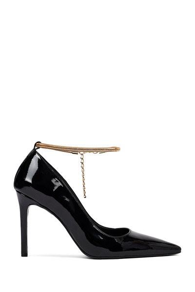 Derimod Women's Black Ankle Buckle Thin Heeled Patent Leather Stiletto 25Afd162316