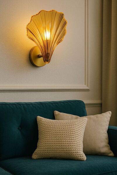 Natiorj İstiridye Model Camlı Elektrikli Aplik Salon Yatak Odası Hol Dekoratif Özel Aplik