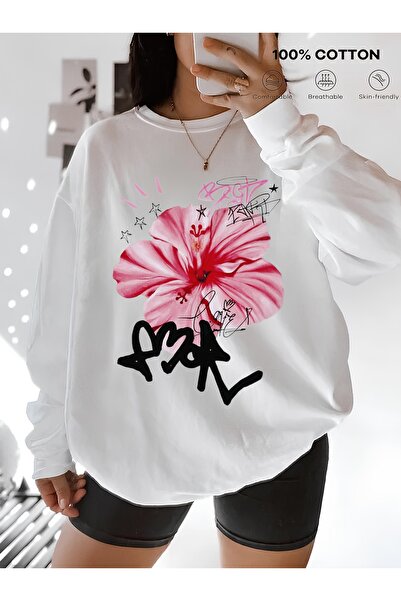 Jose Clothing سويت شيرت مطبوع بأكمام طويلة وقصة كبيرة الحجم