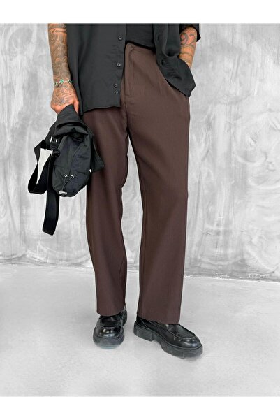 ablukaonline Men's Ribbed Baggy Pants Brown