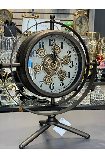 BAMTEBİ Çarklı Masa Saati Esm49 Metalik Kahve Dümen Model Klasik Rakamlı Klas...