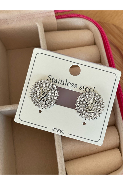 JELLY Women's Steel Round Model Zircon Stone Detailed Design Modern Earrings