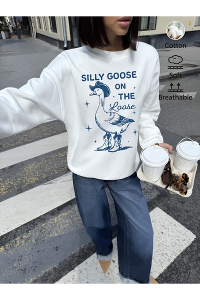 Jose Clothing Hanorac imprimat cu mânecă lungă, cu croială supradimensionată ...