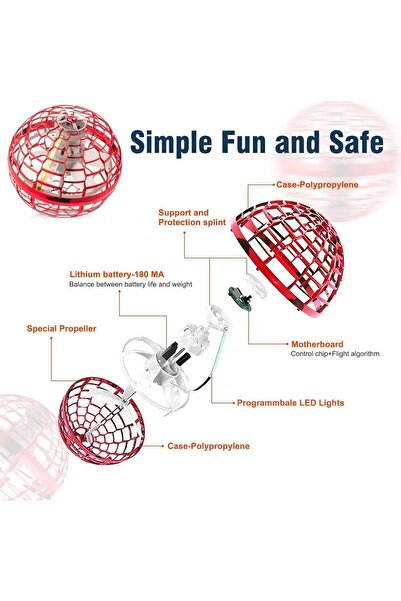 Generic New Flying Orb Ball - Hand-Controlled Hover Spinner Toy (Red)