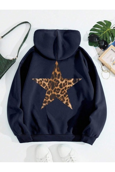 OVER HEAD Дамска суитшърт с качулка с 3 нишки и леопардов принт