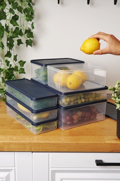 EVLE Deep Freezer Storage Container Set of 7 (5 Lt + 3 Lt + 2 X 2.1 Lt + 3 X 1 Lt), Gray