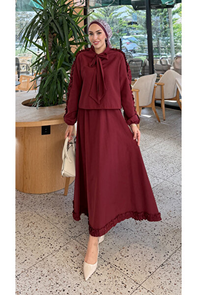 Tesettür Diyarı Women's Knitted Fabric Hijab Set with Ruffle Detail on the Sl...