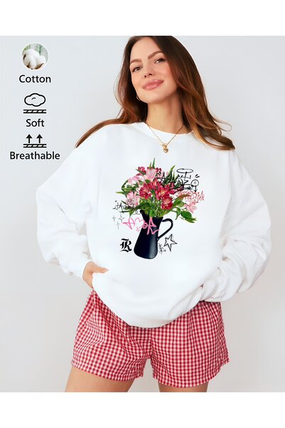 Jose Clothing Hanorac imprimat cu mânecă lungă, cu croială supradimensionată ...