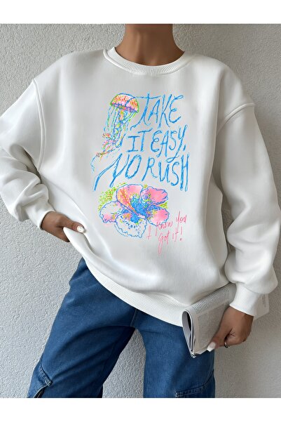 Aether سويت شيرت مطبوع بأكمام طويلة وقصة كبيرة الحجم