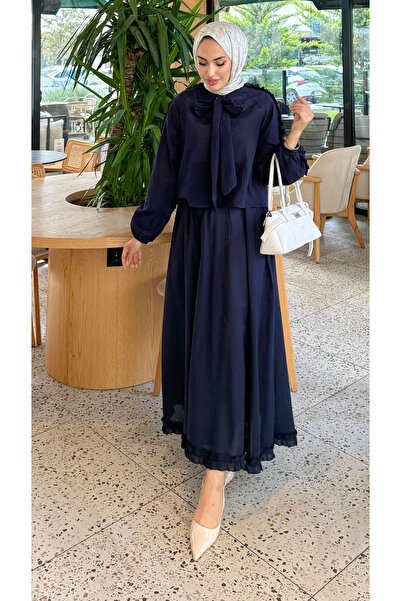 Tesettür Diyarı Women's Knitted Fabric Hijab Set with Ruffle Detail on the Sl...