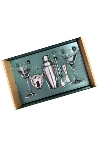 OEM 6-piece Cocktail Set, Silver Stainless Steel Shaker, 2 Martini Glasses