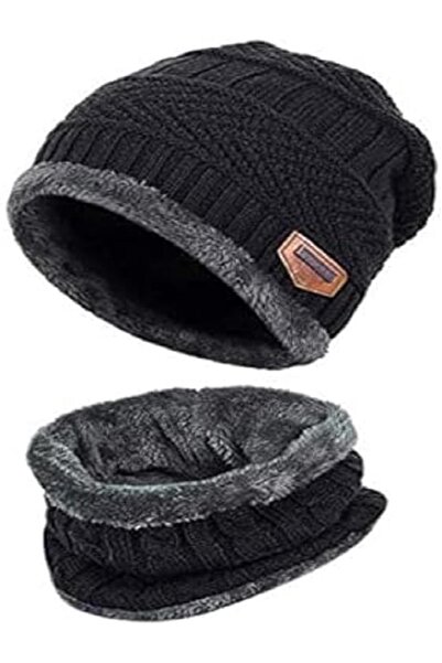 Generic قبعة صغيرة شتوية محبوكة ووشاح لتدفئة الرقبة