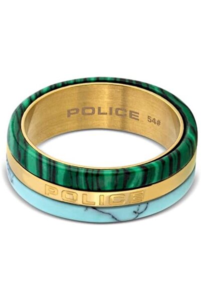 Police Sliver Gold Plated Ring with Malachite & Acrylic for Women's 54MM
