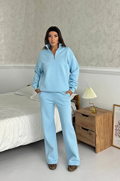 Neşeli Butik Women's Zipper Detailed 3-Thread Tracksuit Set Nbg100