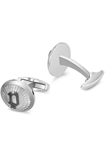 Police Decode Cufflinks - Netted Design with Ion-Plated Grey 'P' Logo - Men's Distinctive Stainless