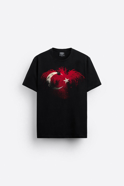 Darkia تي شيرت للجنسين بتصميم خاص مطبوع عليه علم تركي ونجمة القمر والصقر