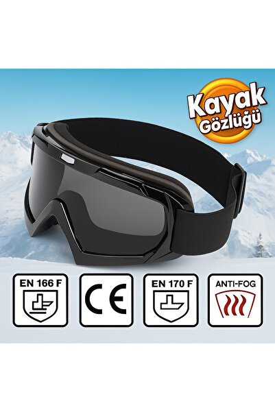 Angel Eyes Kayak Gözlüğü Antifog Ventilli Uv Korumalı Güneş Kar Gözlük Siyah-Siyah Snowboard Glasses Sporu