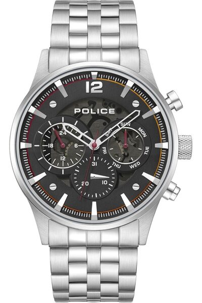 Police ساعة Driver II متعددة الوظائف للرجال، 45 مم، مينا شبه شفاف أسود، 316L ...