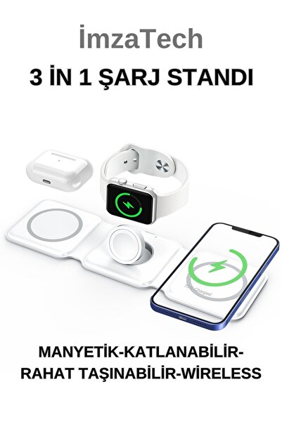 İmza 3 İN 1 MANYETİK KABLOSUZ ŞARJ STANDI İPHONE-APPLE WATCH-AİRPODS WİRELESS ŞARJ STANDI KATLANABİLİR