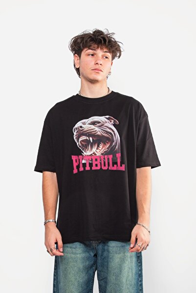Sekizbiraltı Pitbull Printed Oversize Unisex Black Tshirt